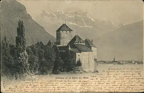 Chillon Chateau Lac Leman et les Dents du Midi Kat. Montreux