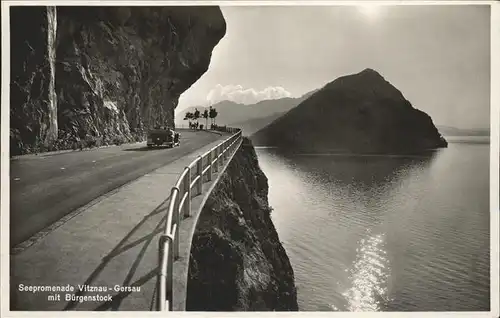 Vitznau Seepromenade von Vitznau nach Gersau mit Buergenstock Vierwaldstaettersee Kat. Vitznau