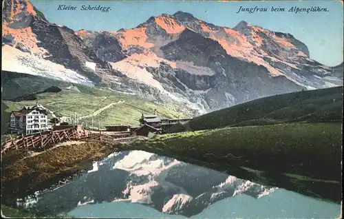 Grindelwald Kleine Scheidegg Jungfrau im Alpengluehen See Kat. Grindelwald