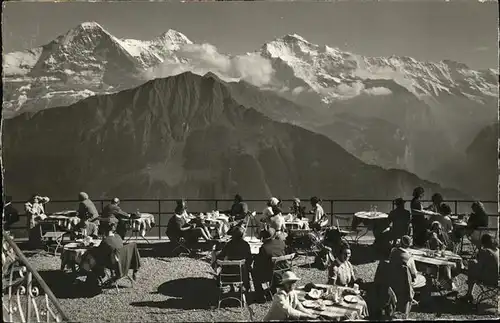 Schynige Platte mit Eiger Moench und Jungfrau Bergrestaurant Terrasse Kat. Schynige Platte