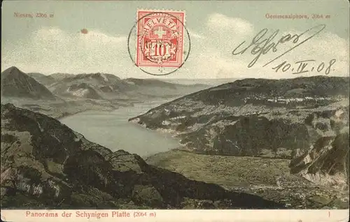 Schynige Platte Panorama mit Niesen und Gemmenalphorn See Stempel auf AK Kat. Schynige Platte