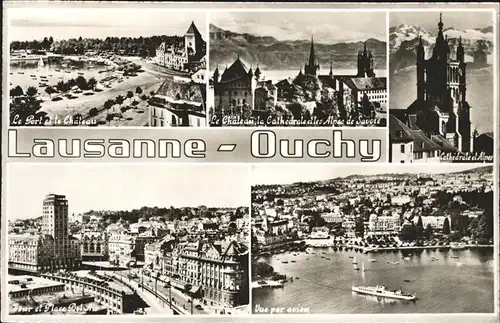 Ouchy Port Chateau Cathedrale Alpes de Savoie Tour et Place Bel Air Lac Leman vue aerienne Kat. Lausanne