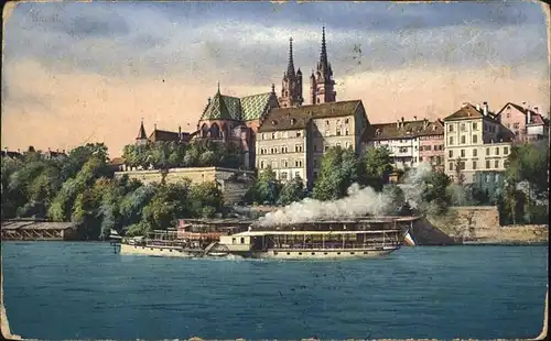 Basel BS Blick zum Muenster Rhein Dampfer Kat. Basel