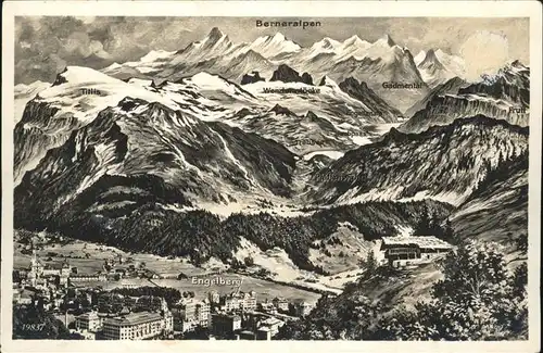 Engelberg OW Panorama mit Berner Alpen Kat. Engelberg