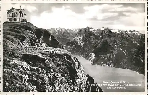 Stoos SZ Fronalpstock Gasthaus mit Blick auf Vierwaldstaettersee und Urner Alpen Kat. Stoos