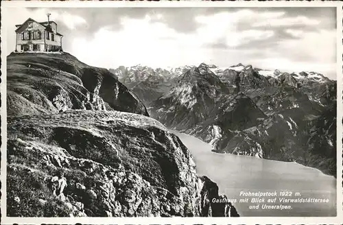 Stoos SZ Fronalpstock Gasthaus mit Blick auf Vierwaldstaettersee und Urner Alpen Kat. Stoos