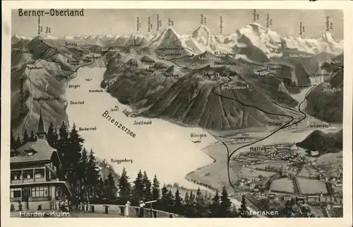 Interlaken BE Panoramakarte Brienzersee und Umgebung Harder Kulm Berner Oberland Kat. Interlaken