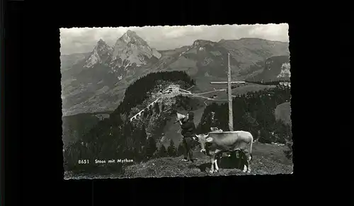 Stoos SZ Panorama mit Mythen Gipfelkreuz Kuh Betruf Kat. Stoos