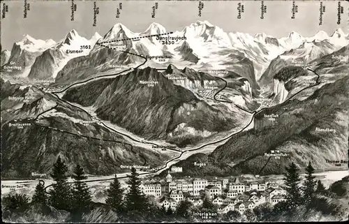 Interlaken BE Panoramakarte mit Berner Alpen Kat. Interlaken