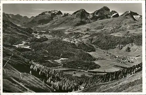 Muottas Muraigl Blick auf Ober Engadiner Seen und Piz Julier Albula Alpen Kat. Muottas Muraigl