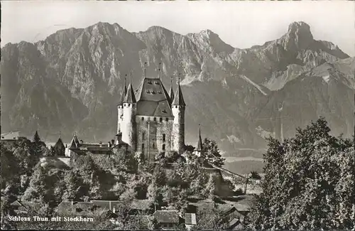 Thun Schloss mit Blick auf Stockhorn Berner Alpen Kat. Thun