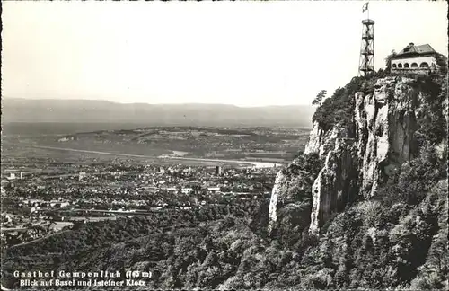 Basel BS Gasthof Gempenfluh Aussichtsturm Blick auf Basel und Isteiner Klotz Kat. Basel