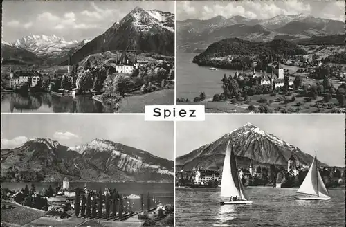 Spiez BE Teilansichten mit Alpenblick Thunersee Segelboot Schloss Kat. Spiez