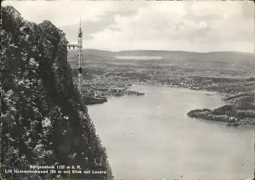 Hammetschwand Buergenstock Lift Aussichtsturm mit Blick auf Luzern Vierwaldstaettersee Kat. Buergenstock