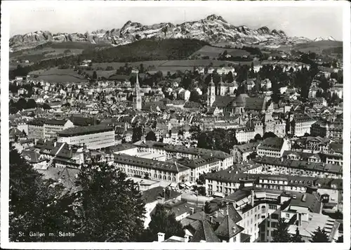 St Gallen SG Blick ueber Stadt mit Saentis Appenzeller Alpen Kat. St Gallen