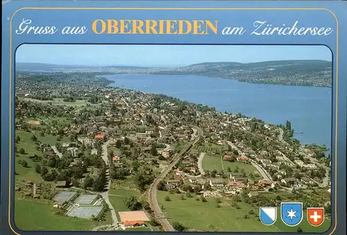 Oberrieden ZH Panorama mit Zuerichsee Tennisplatz Fliegeraufnahme / Oberrieden /Bz. Horgen