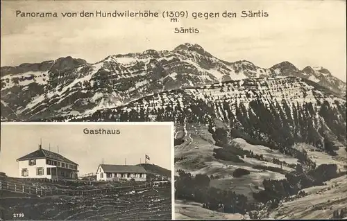 Hundwil Gasthaus Hunwilerhoehe Blick gegen Saentis Appenzeller Alpen Kat. Hundwil