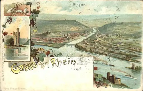 Bingen Rhein Haeuselthurm Maeuse Rhein Kat. Bingen am Rhein