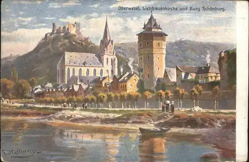 Oberwesel Rhein Liebfrauenkirche Burg Schoenburg Kuenstlerkarte Kat. Oberwesel