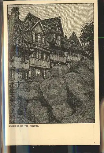 Quedlinburg Schlossberg Steinweg Klippen Feder Zeichnung Kat. Quedlinburg