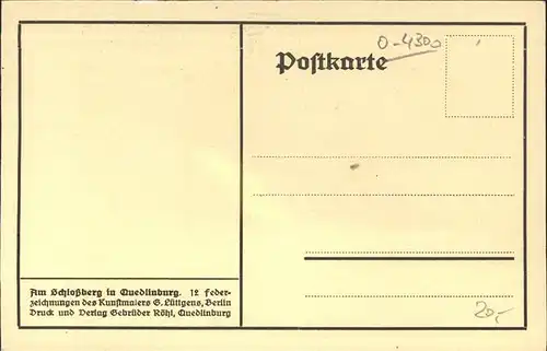 Quedlinburg Federzeichnung G. Luettgens Schlossberg Kat. Quedlinburg