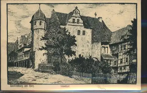 Quedlinburg Schlosshof Federzeichnung  Kat. Quedlinburg