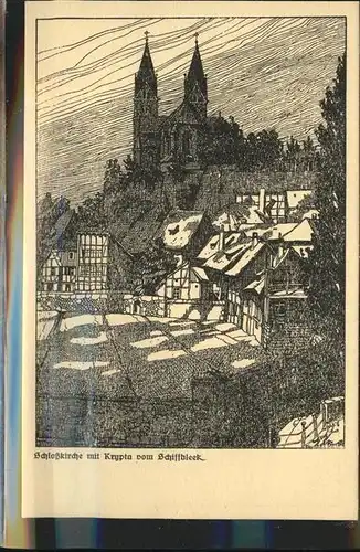 Quedlinburg Federzeichnung Schlossberg G. Luettgens Kat. Quedlinburg