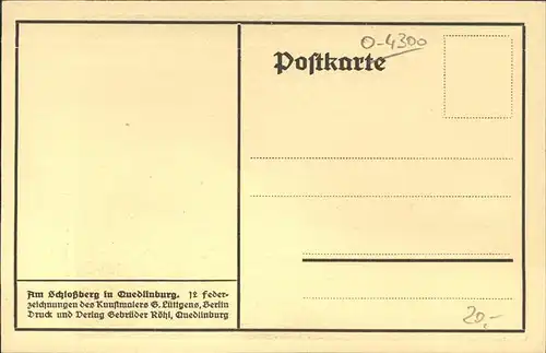 Quedlinburg Federzeichnung Schlossberg G. Luettgens Kat. Quedlinburg