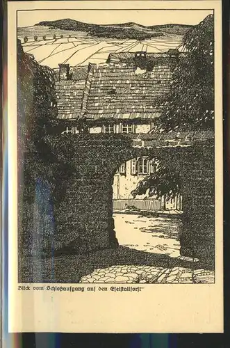 Quedlinburg Federzeichnung Kunstmaler G. Luettgens Schlossaufgang Kat. Quedlinburg