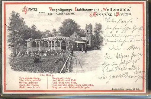 Kemnitz Dresden Vergnuegungs Etablissement Weltemuehle Burg Kat. Dresden