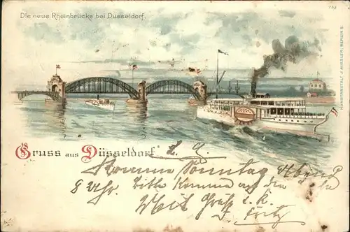 Duesseldorf Dampfschiff Seitenraddampfer Rheinbruecke Kat. Duesseldorf