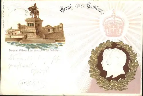 Coblenz Koblenz Denkmal Wilhelm I. deutsches Eck Wappen Krone Kat. Koblenz