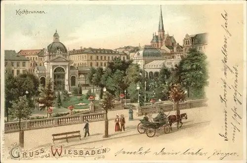 Wiesbaden Kochbrunnen Pferdekutsche Kat. Wiesbaden