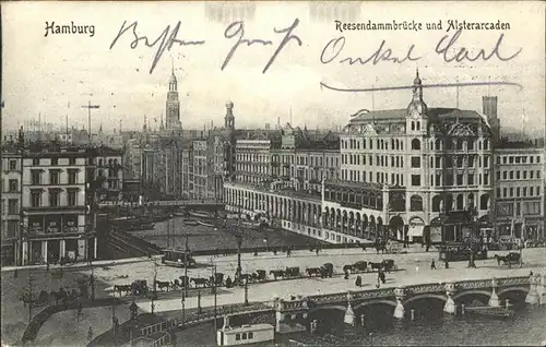 Hamburg Reesendammbruecke Alsterarcaden Strasenbahn Pferdekutschen Kat. Hamburg