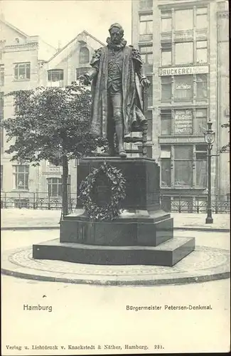 Hamburg Buergermeister Petersen Denkmal Kat. Hamburg