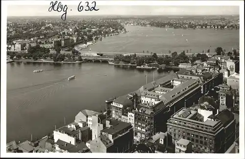 Hamburg Binnen  und Aussenalster Fliegeraufnahme Kat. Hamburg