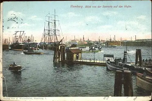 Hamburg Blick von Seewarte auf Hafen Schiffe Kat. Hamburg