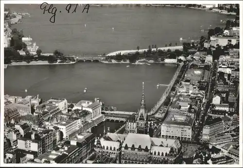 Hamburg Fliegeraufnahme Rathaus Innen  und Aussenalster Kat. Hamburg