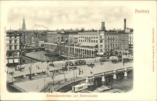 Hamburg Reesendammbruecke Alsterarkaden Strassenbahn Pferdewagen Kat. Hamburg