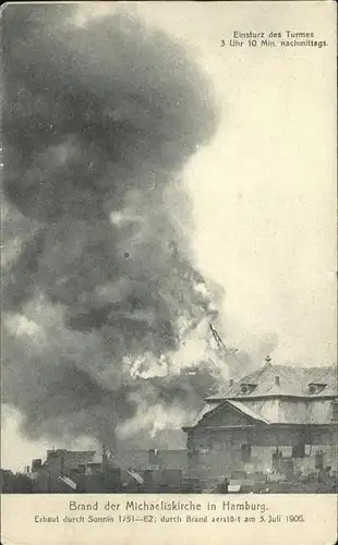 Hamburg Brand der Michaeliskirche 1905 Kat. Hamburg