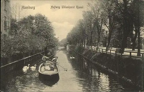 Hamburg Hofweg Uhlenhorst Kanal Ruderboot Schwaene Kat. Hamburg