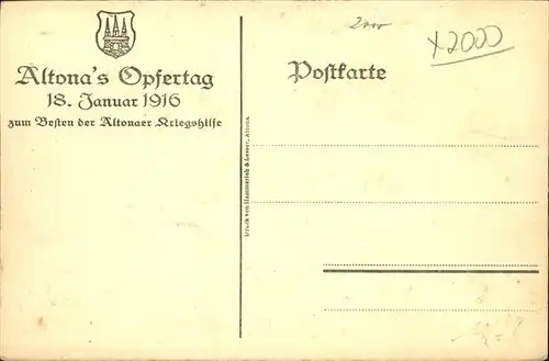 Altona Hamburg Strasse in Oevelgoenne Kuenstlerkart Altonas Opfertag 18.01.1916 Kat. Hamburg