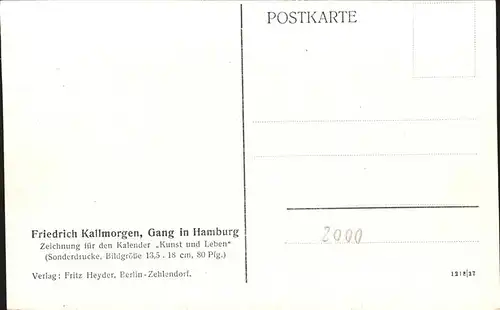 Hamburg Kuenstlerkarte Friedrich Kallmorgen Gang Kat. Hamburg