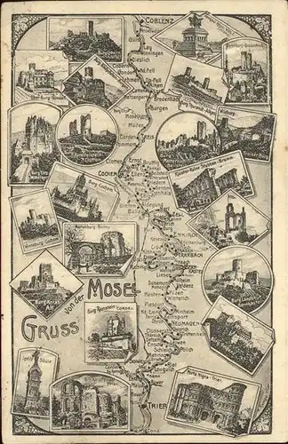 Mosel Landkarte Cochem Coblenz Burgen Denkmaeler Kat. Zwickau