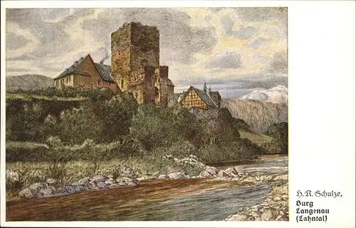 Lahntal Burg Langenau Kuenstlerkarte H. R. Schulze Kat. Lahntal
