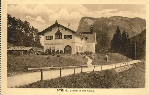 Stein Cham Schulhaus mit Kirche Kat. Tiefenbach