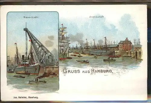 Hamburg Riesenkran Amerikahoeft Segelschiffe Kat. Hamburg
