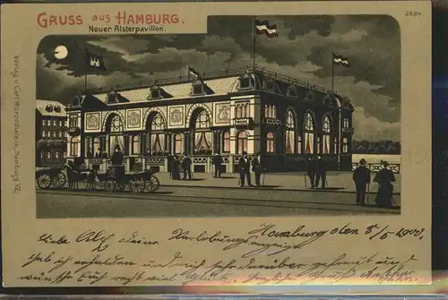 Hamburg Neuer Alsterpavillon Pferdekutschen Kat. Hamburg