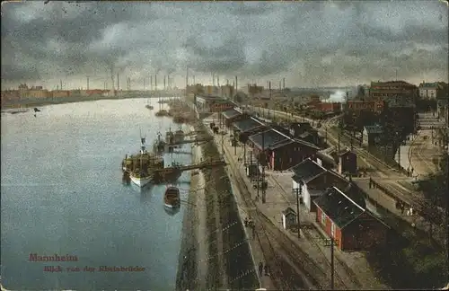 Mannheim Blick von Rheinbruecke Schiffe Hafen Kat. Mannheim