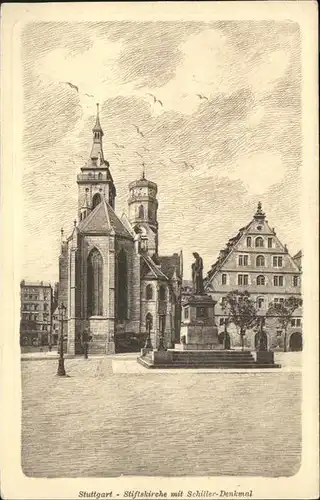 Stuttgart Stifftskirche Schiller Denkmal Kat. Stuttgart